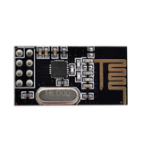 Top view of ShillehTek NRF24L01+ module showing integrated circuit and antenna