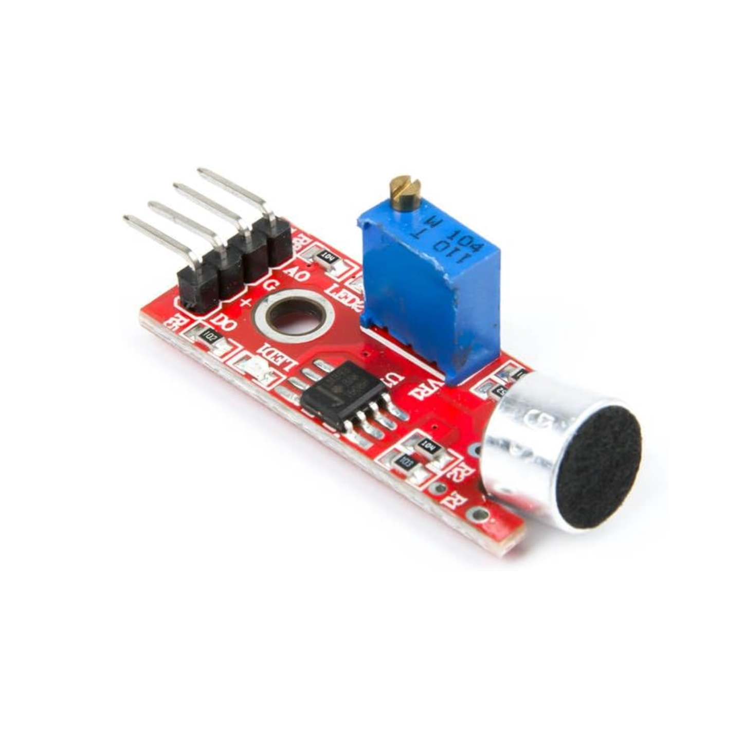 Detailed close-up of ShillehTek KY-037 sound sensor with visible microphone and pins