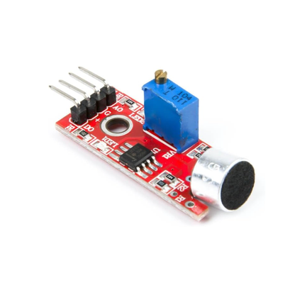 Detailed close-up of ShillehTek KY-037 sound sensor with visible microphone and pins