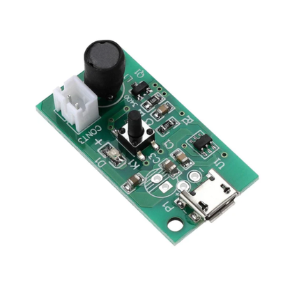 Close-up angled view of ShillehTek humidifier module circuit board with USB port