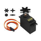 ShillehTek MG995 Metal Gear Servo Motor shown with cable and multiple plastic servo horns