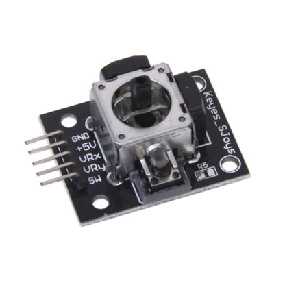 Close-up of ShillehTek KY-023 joystick module showing pins and mechanism