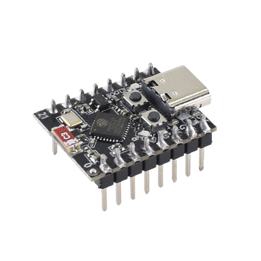 Close-up top angled view of ESP32-C3 4MB Pre-Soldered WiFi Dev Board for Arduino