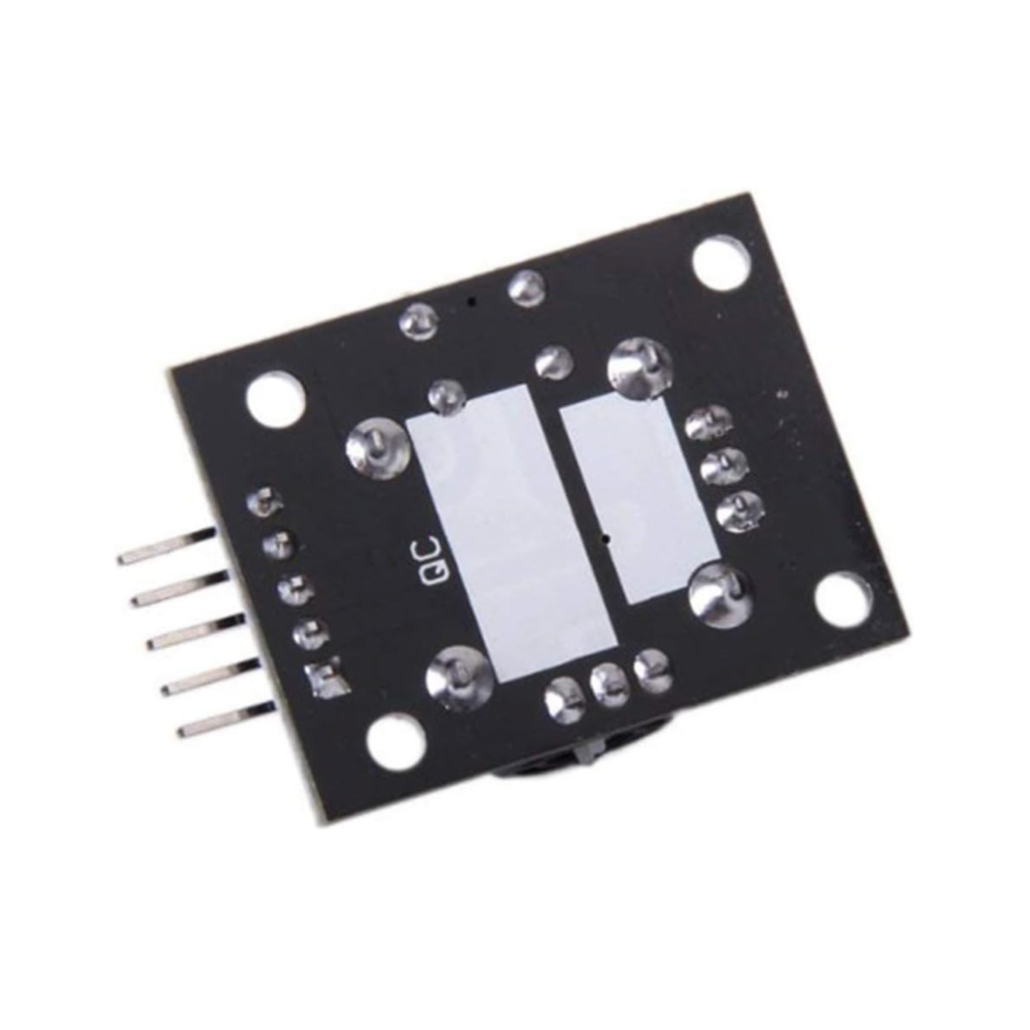 Back side of ShillehTek KY-023 joystick module circuit board with solder points