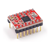 Angled close-up of ShillehTek A4988 stepper motor driver pins and components