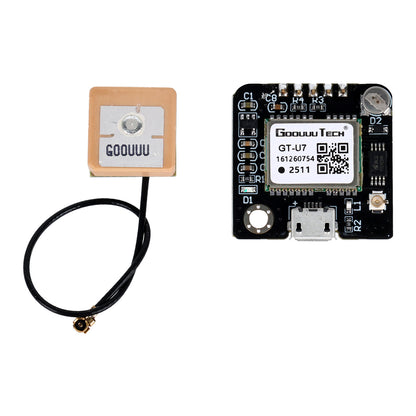 Square antenna connected by cable next to GT-U7 NEO-6M GPS Module ShillehTek
