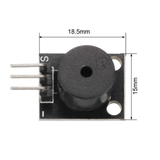Top view of ShillehTek KY-006 buzzer module displaying dimensions and pins