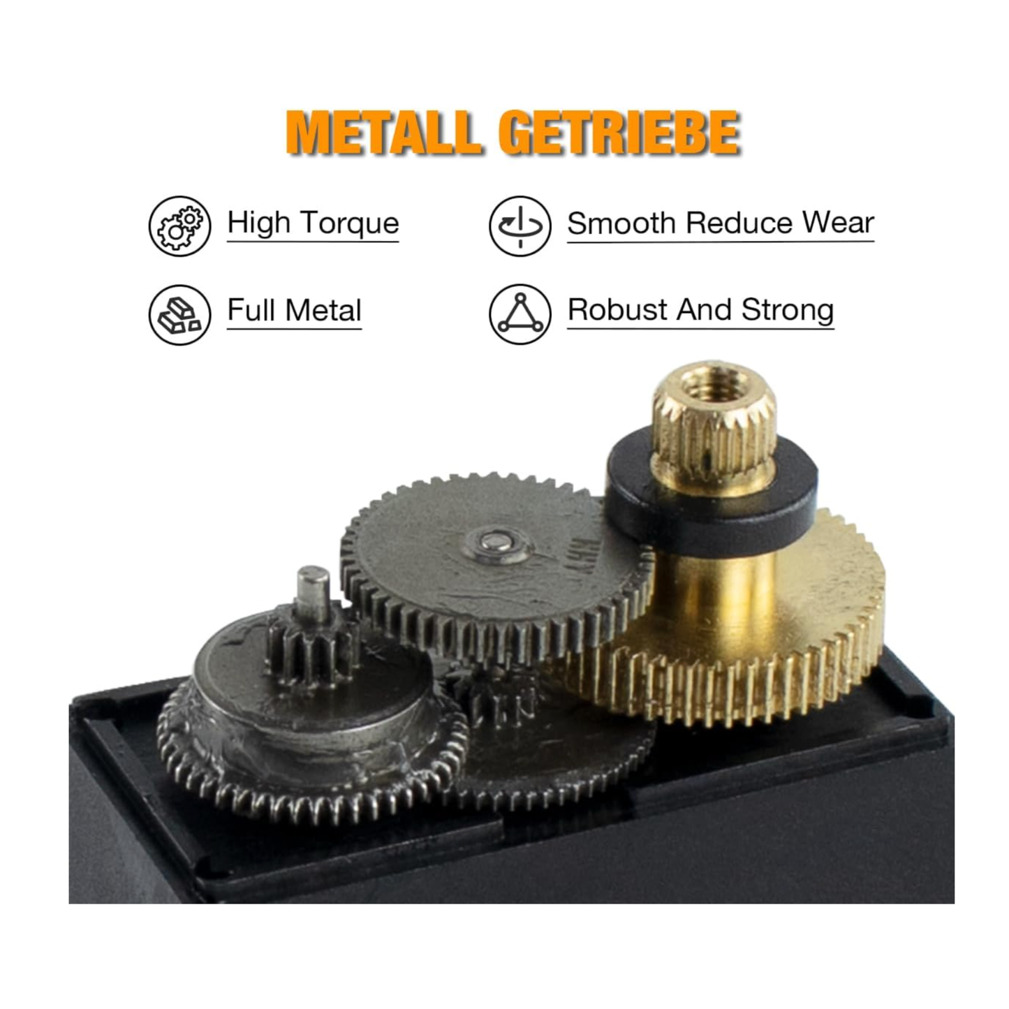Close-up of the metal gears inside ShillehTek MG995 Metal Gear Servo Motor highlighting durability and torque