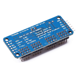Bottom side of ShillehTek PCA9685 16 channel servo driver with printed circuit and pin labels