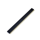 Single ShillehTek 1x40 female header pin strip closeup with gold pins