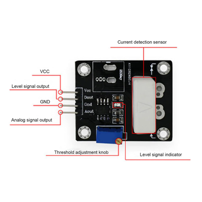 ShillehTek WCS1700 module circuit labeled with current detection sensor and output pins