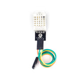 ShillehTek DHT22 sensor with coiled multicolor jumper wires on white background