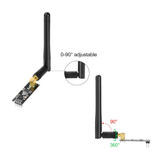 Adjustable ShillehTek NRF24L01+ antenna shown rotating 0 to 90 degrees and 360 degrees