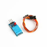 ShillehTek DHT11 sensor module with red, orange, and brown wires coiled beside it