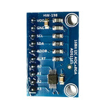 Top view of blue circuit board with labeled pins on ShillehTek Pre-Soldered ADS1115 ADC Module