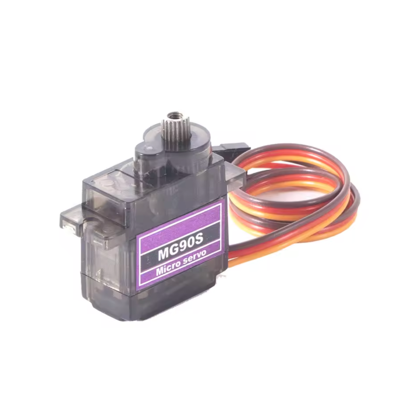 ShillehTek MG90S micro servo motor showing side view with wired connector