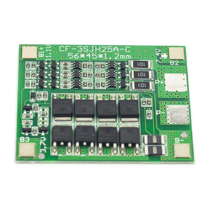 3S 12V 18650 lithium battery protection board with balancing and 25A current rating, top view