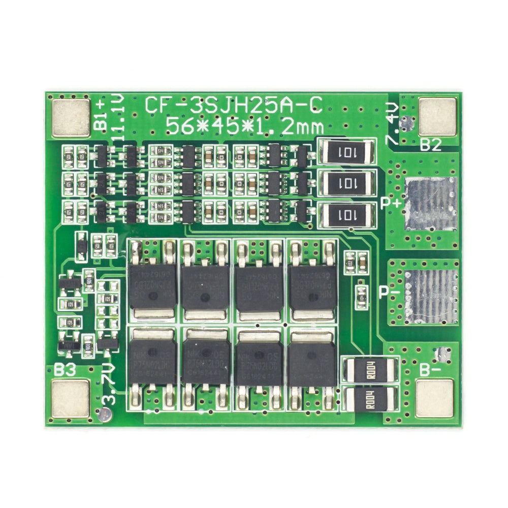 3S 12V 18650 lithium battery protection board with balancing and 25A current rating top view