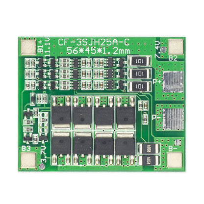 3S 12V 18650 lithium battery protection board with balancing and 25A current rating top view