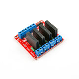 4-channel 5V solid state relay module with blue terminal blocks and black relays on red PCB