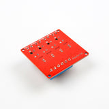Back side view of 4-channel 5V solid state relay module showing soldered pins and circuit traces