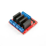 4-channel 5V solid state relay module with blue screw terminals and black SSR components for Arduino and ESP32