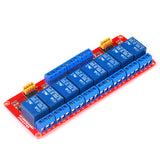 Close-up of ShillehTek 8-channel relay module with screw terminals