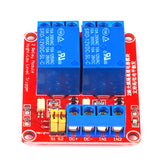 Front view of ShillehTek 2-channel relay module with labeled connection ports and relays