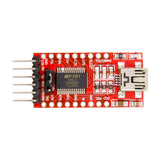Top view of ShillehTek FT232RL Mini USB to TTL Serial Converter showing chip and pin labeling