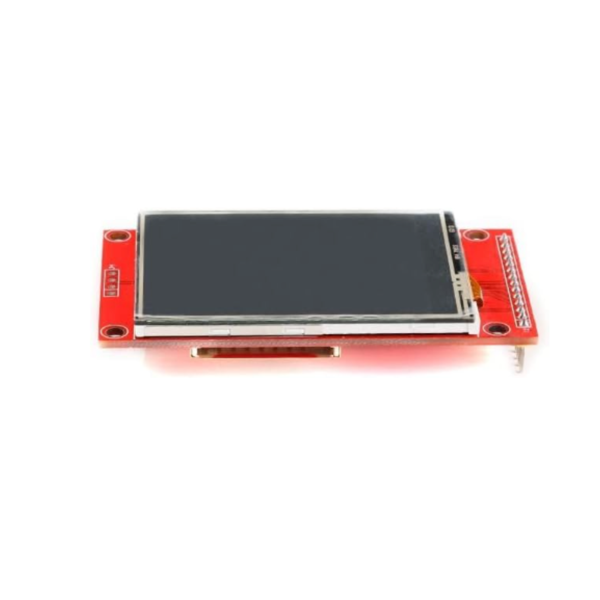 ShillehTek 2.8 inch SPI TFT LCD module showing pin headers on red PCB