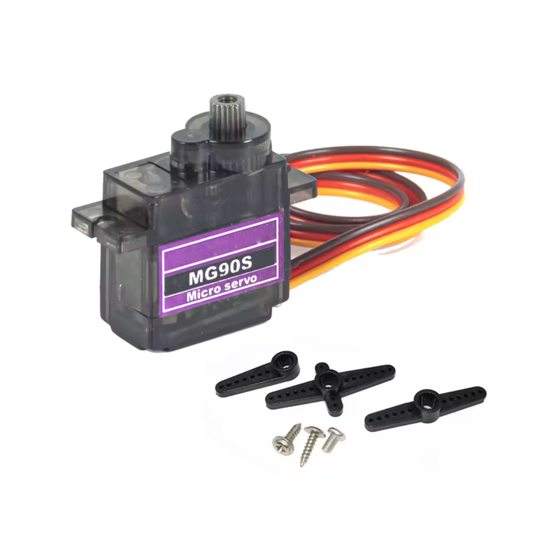 ShillehTek MG90S micro servo motor with metal gears highlighted and product features