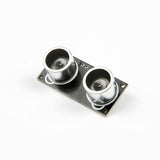 ShillehTek HC-SR04 Ultrasonic Distance Sensor tilted view without RGB light, showing metal mesh sensors