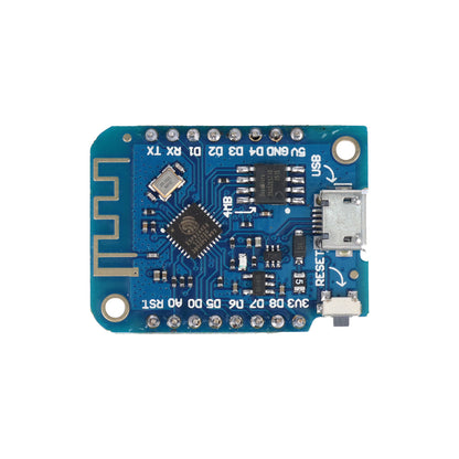 ESP8266 D1 Mini V3 4MB blue circuit board top view with high detail Arduino