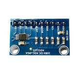 Angled close-up of blue ShillehTek Pre-Soldered ADS1115 ADC Module showing solder joints and chips