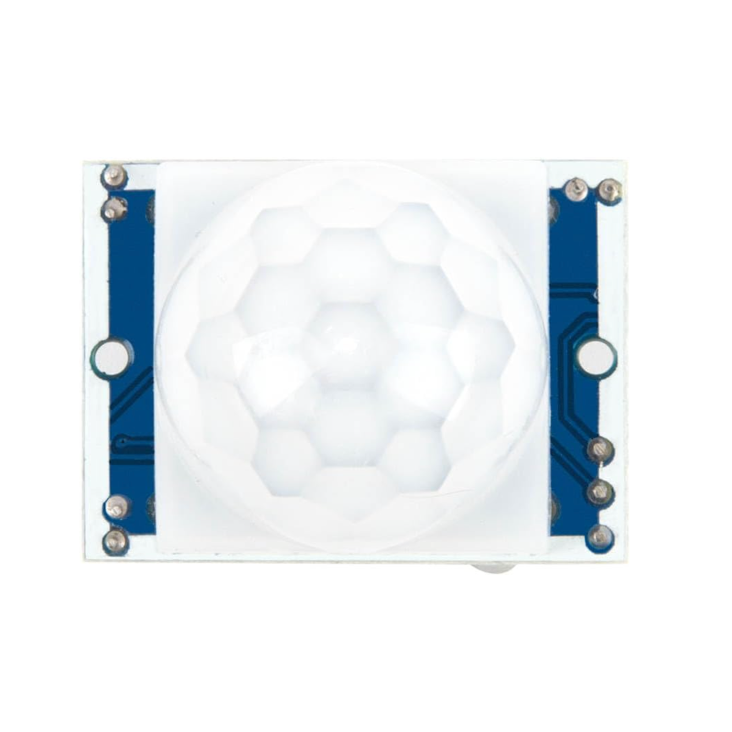 ShillehTek HC-SR501 PIR sensor close top view showing lens and PCB