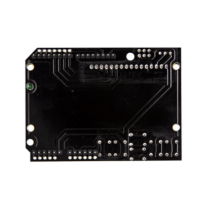 Back side of LCD1602 16x2 Keypad Shield showing solder points and circuit paths