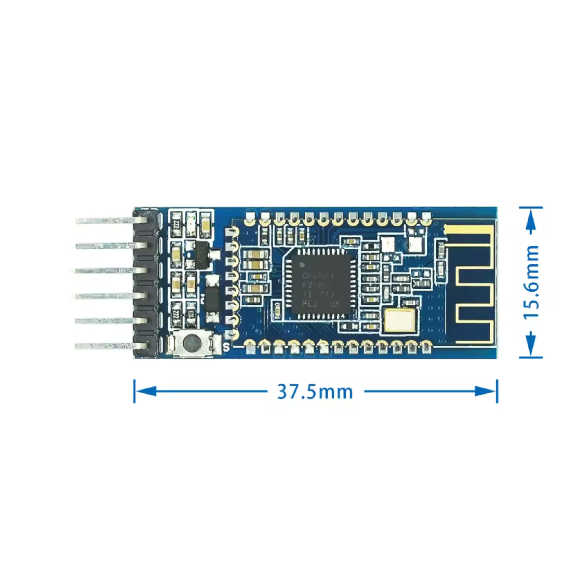 ShillehTek HM-10 Bluetooth module dimensions shown with width 37.5mm and height 15.6mm