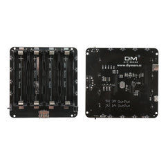 4x18650 lithium battery shield with USB output for ESP32 and Arduino, showing front battery slots and back circuit board