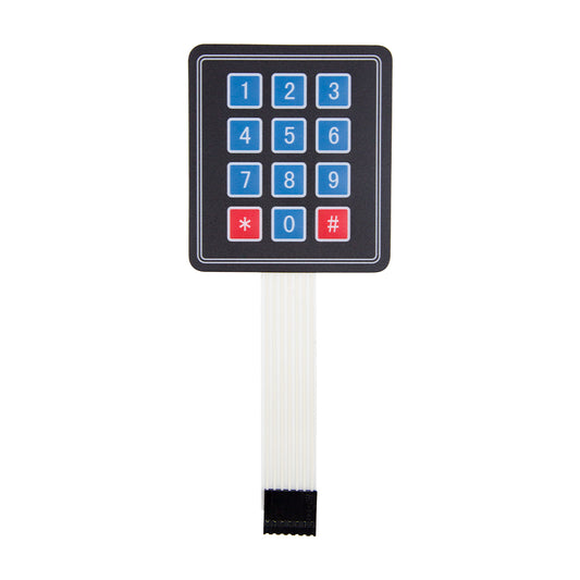 4x3 membrane switch matrix keypad with numeric and symbol keys and ribbon cable connector