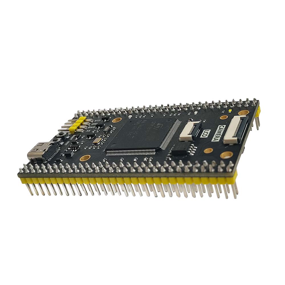 ShillehTek PRE-SOLDERED STM32H723ZGT6 Core Development Board angled view showing pins and connectors