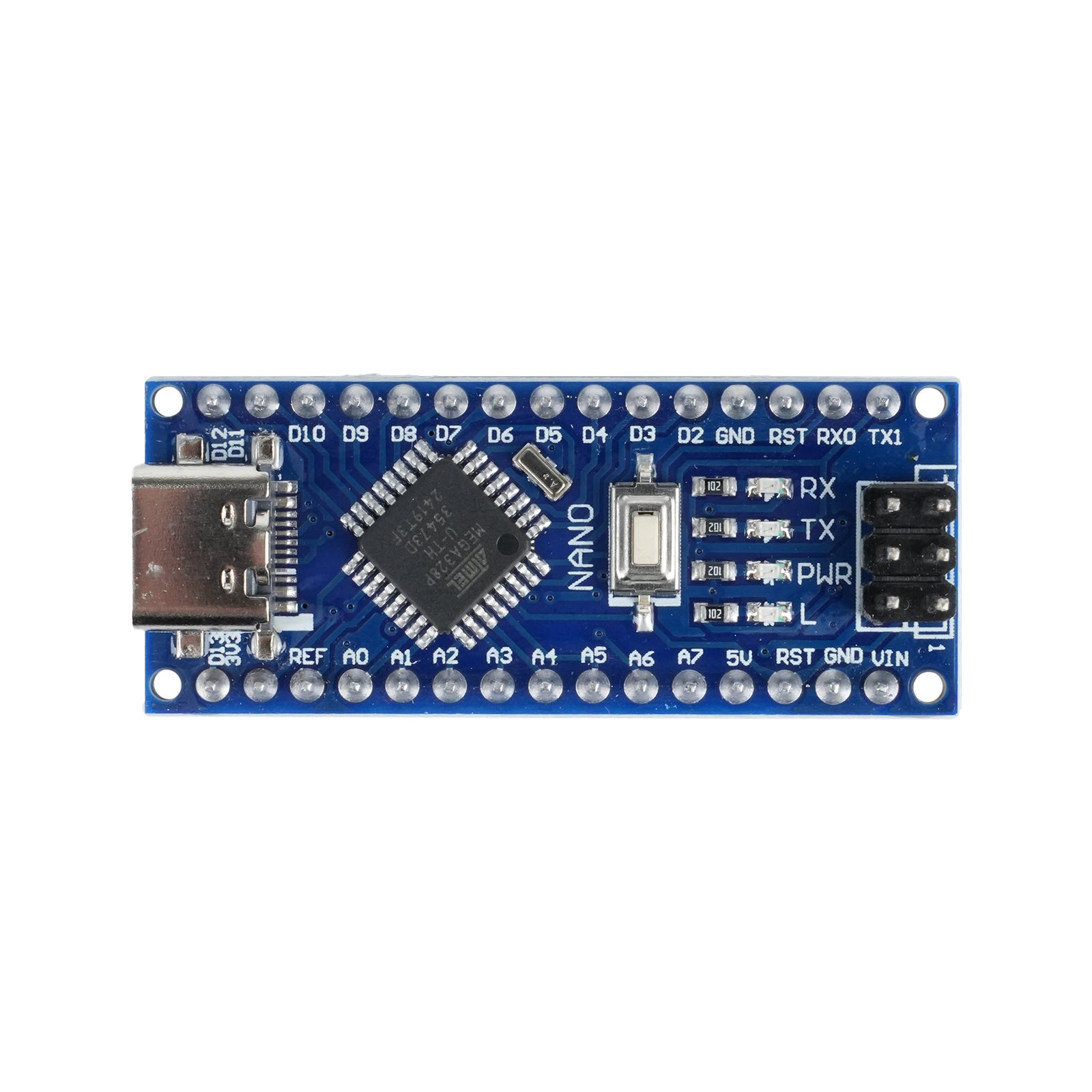 Top view of Arduino Nano V3.0 ATmega328P CH340C Type-C development board