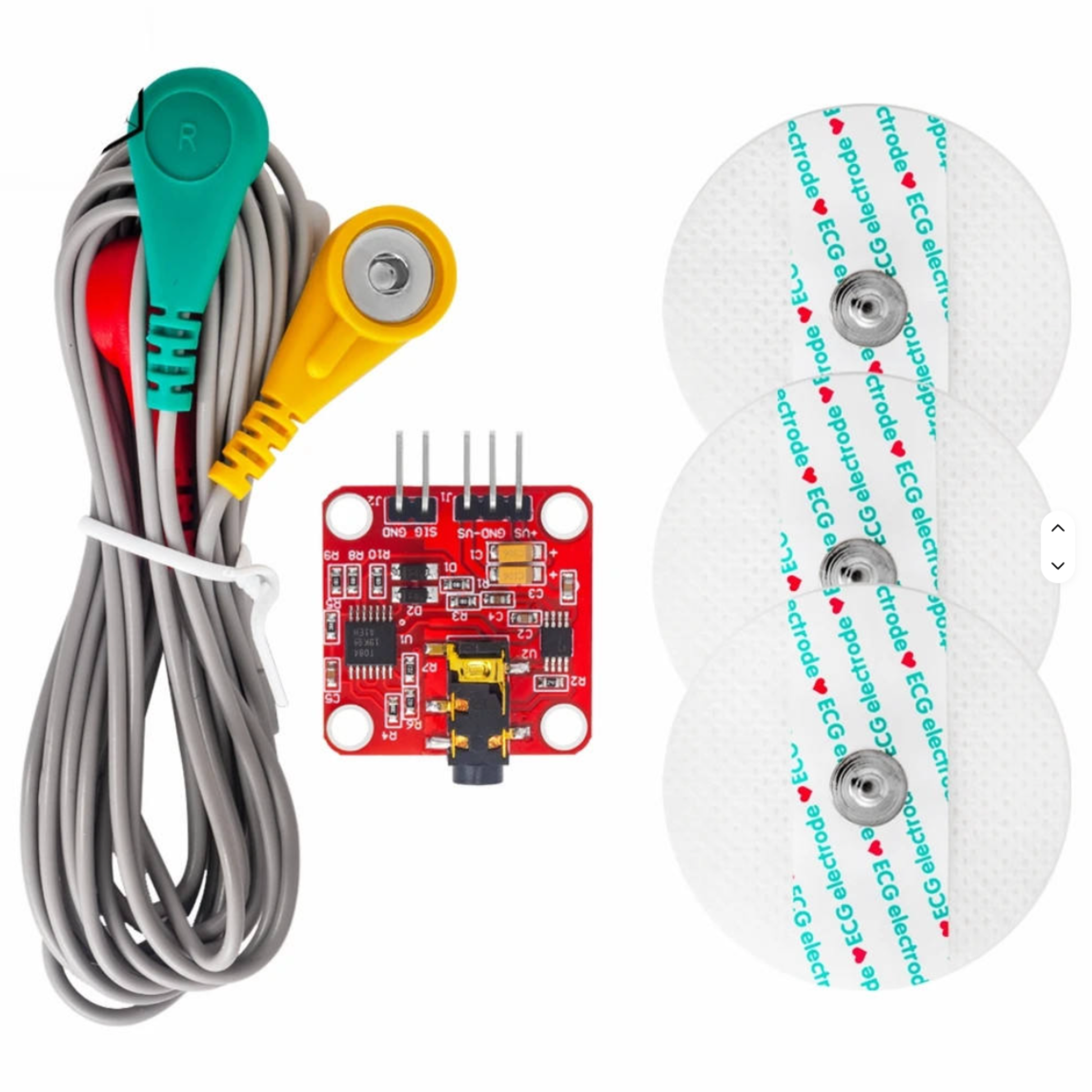 ShillehTek EMG sensor kit including sensor module, wires, and ECG electrodes