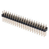 ShillehTek dual male header pins installed on Raspberry Pi GPIO board indicated by red arrow