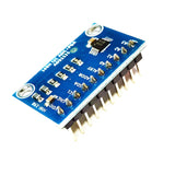 Back side of blue ShillehTek Pre-Soldered ADS1115 ADC Module showing pin headers and voltage specs