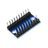 Back angle view of ShillehTek Pre-Soldered TXS0108E Logic Level Converter with blue circuit board