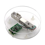 5kg load cell sensor with HX711 amplifier module in clear round plastic holder for Arduino and ESP32 projects