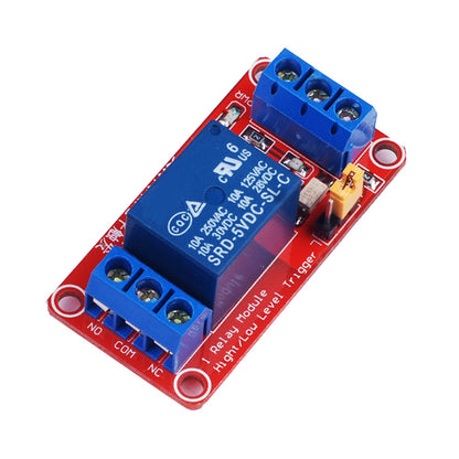 ShillehTek 1-Channel 24V Relay Module with blue relay and screw terminals