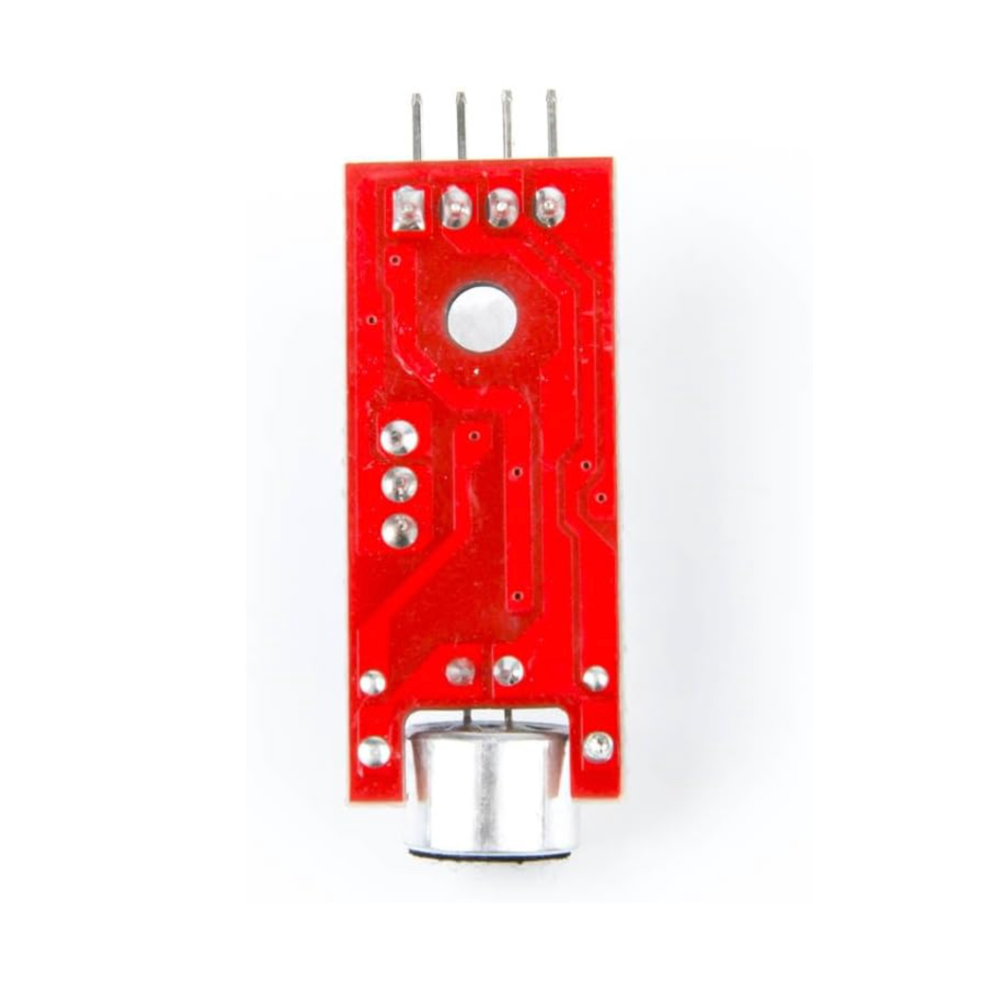 Back side of ShillehTek KY-037 sound sensor showing circuit traces and microphone
