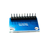 Angled shot of pin headers and electronic components on ShillehTek Pre-Soldered ADS1115 ADC Module