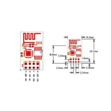 Technical drawing and pin layout diagram for ShillehTek ESP8266 ESP-01 Wireless Transceiver